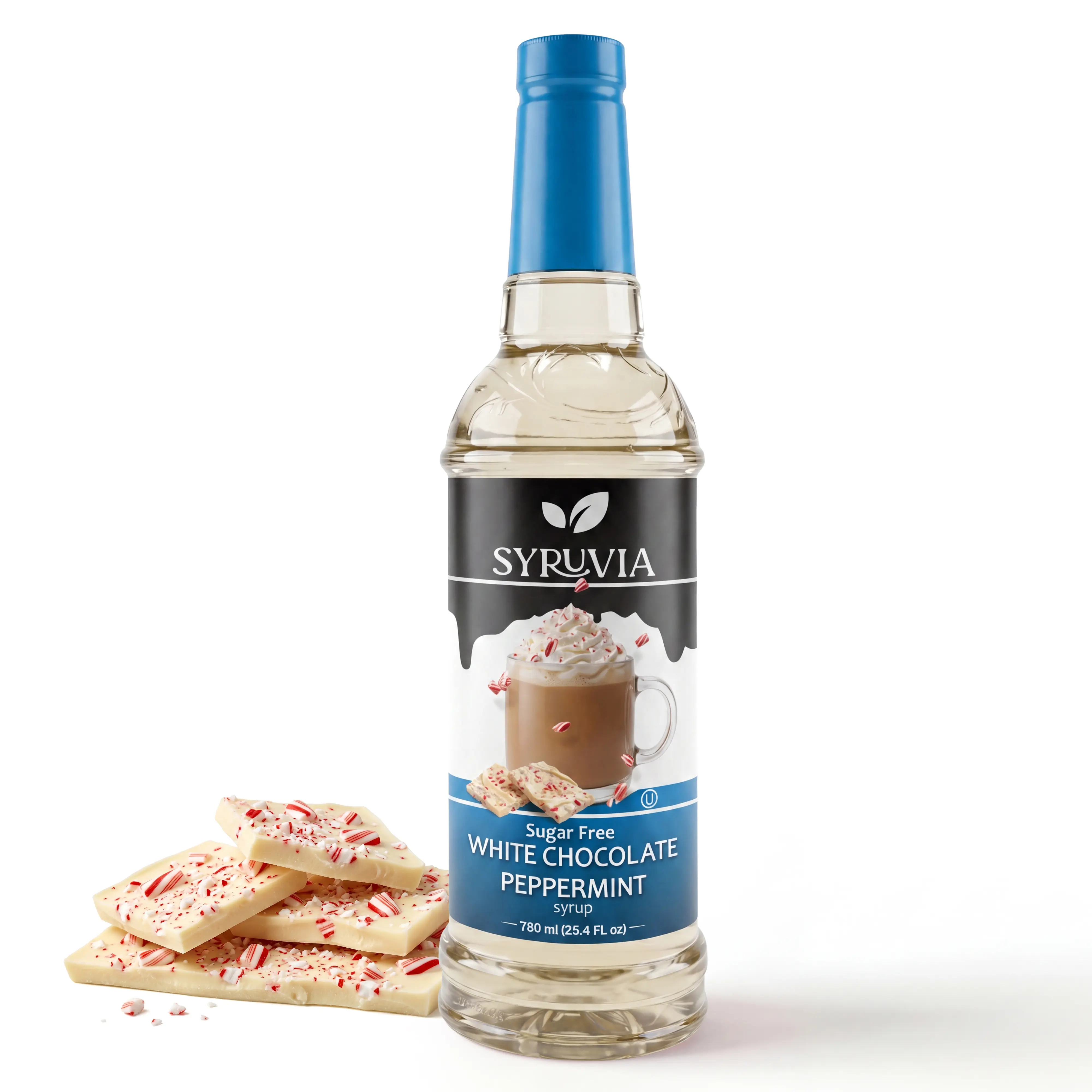 Syruvia Sugar Free Coffee Syrup, White Chocolate Peppermint Flavored Syrup for Drinks, Lattes, and Desserts – 25.4 fl oz