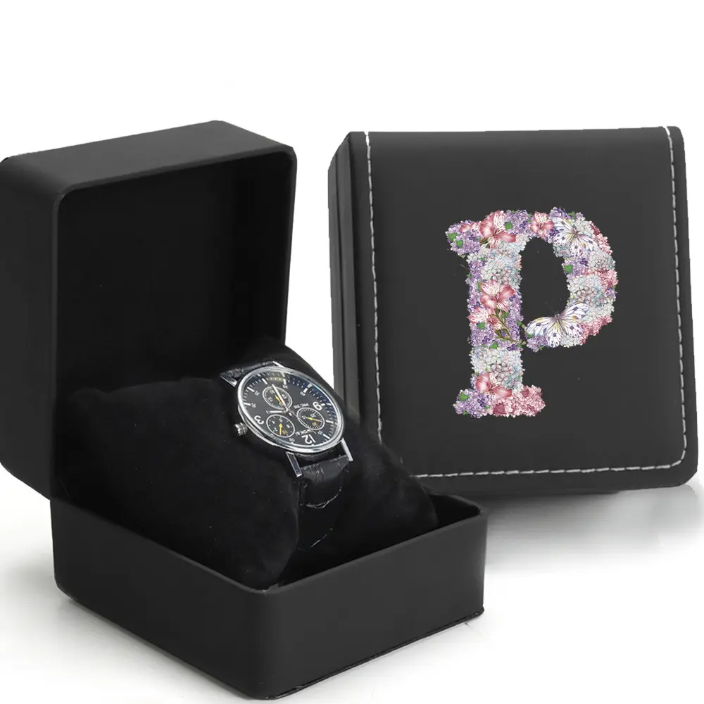 Vintage Elegant Men Wristwatch Display Case Organizer, Single Watch Gift Box with Pillow, PU Fashion Clamshell, Jewelry Accessories