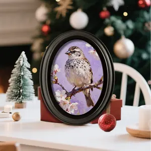 1pc Sparrow on The Peach Blossom Branch Desktop Decor Wall Decor - Wooden Decorative Sign, Oval Rectangle Art Room Decor Photo Frame, Perfect Gift for Halloween, Christmas and Thanksgiving