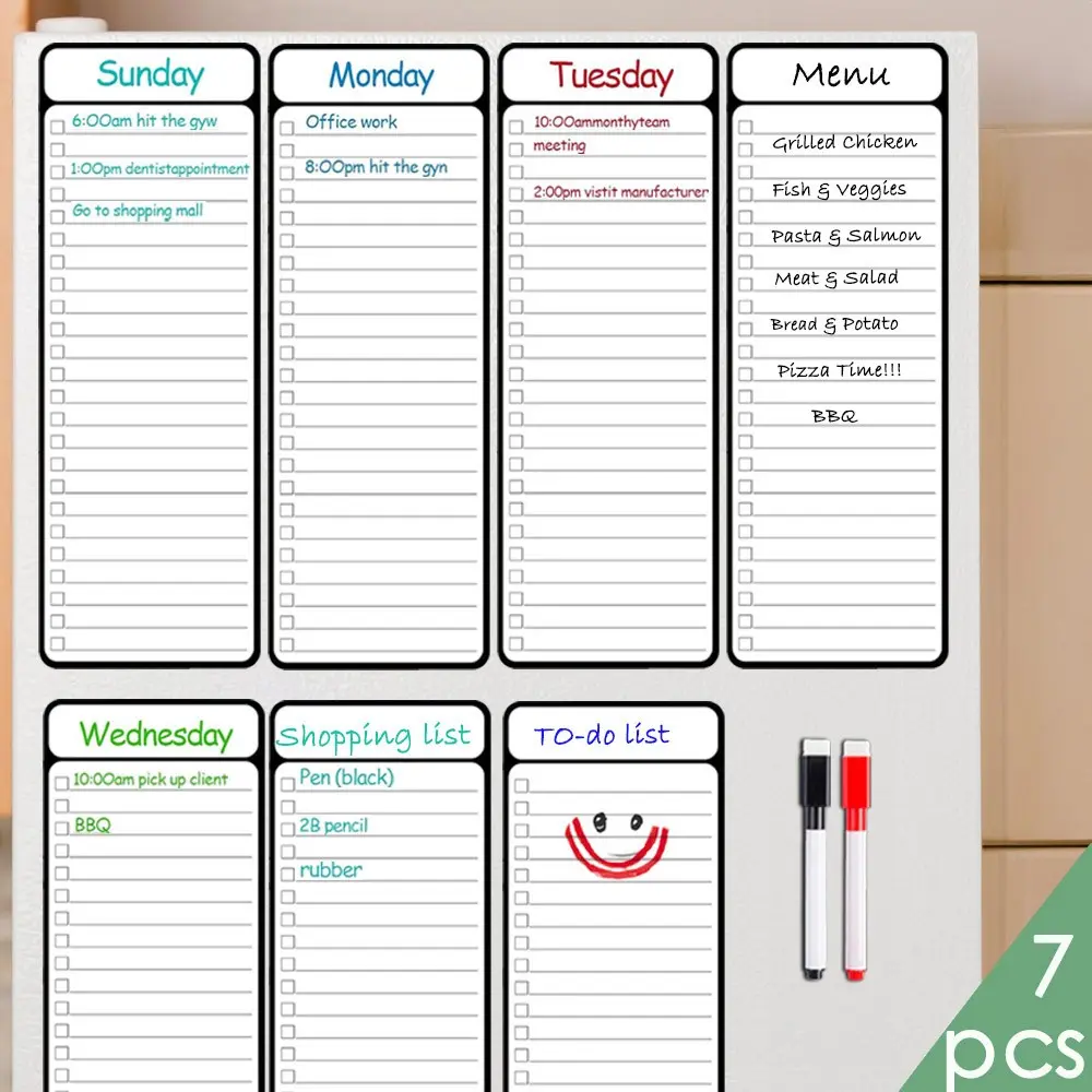 7-Piece Magnetic Dry Erase To-Do List Whiteboard Set, Visual Schedule Board, 4'x11', Multi-Functional Weekly Planner, Wall Planner, Household Chore Chart, Daily Menu Plan, Includes 2 Markers, Planner Calendar