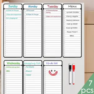 7-Piece Magnetic Dry Erase To-Do List Whiteboard Set, 4'x11', Multi-Functional Weekly Planner, Wall Planner, Household Chore Chart, Daily Menu Plan, Includes 2 Markers