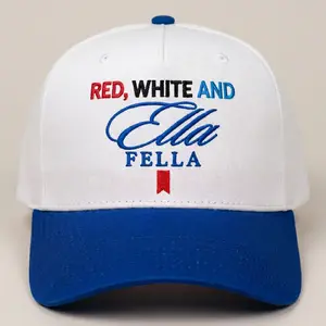 Red White And EIIa FeIIa Patriotic Embroidered Snapback Cap, Red White Blue USA Style Hat, 4th Of July Family Pride Cap, American Summer Holiday Gift, White And Royal Blue Brim Hat