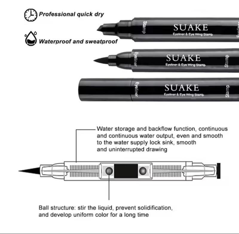 SUAKE 2-in-1 Winged Stamp Liquid Eyeliner Pencil Waterproof Fast-Drying Double-Ended Black Seal Eye Liner Pen for Women Cosmetics