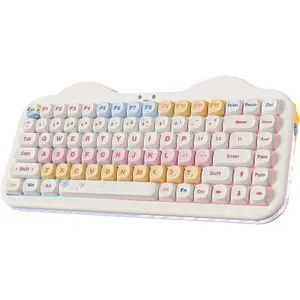 C75  Mechanical Keyboard,75% Layout, Hot-Swappable NKRO,BT5.0/2.4G/USB-C Mode,Dye-Sub PBT MOA Keycaps,RGB Gasket Mount,Cute Cake Design for /Win/Gaming (Beige, Candy )