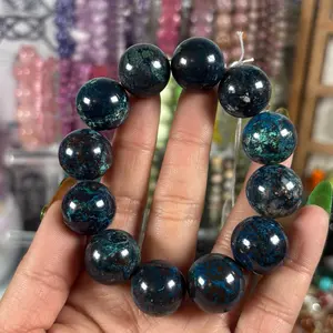 Name 18mm Chrysocolla & Azurite Bracelet with Smooth Beads for Everyday Wear and Healing Properties