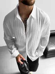 Men's Striped Casual Shirt, Long Sleeve, Thin Woven Fabric, Textured, Classic Style, Fall & Winter, Loose-Fit, Relaxed Fit Design, Perfect for Daily Wear