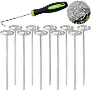 100 count Circle Top Landscape Staples, 6 Inch Garden Stake 9 Gauge Galvanized Landscape Fabric Stakes, Heavy Duty Yard Ground Pins for Outdoor Gardening Weed Barrier Sod Fabric -  6"