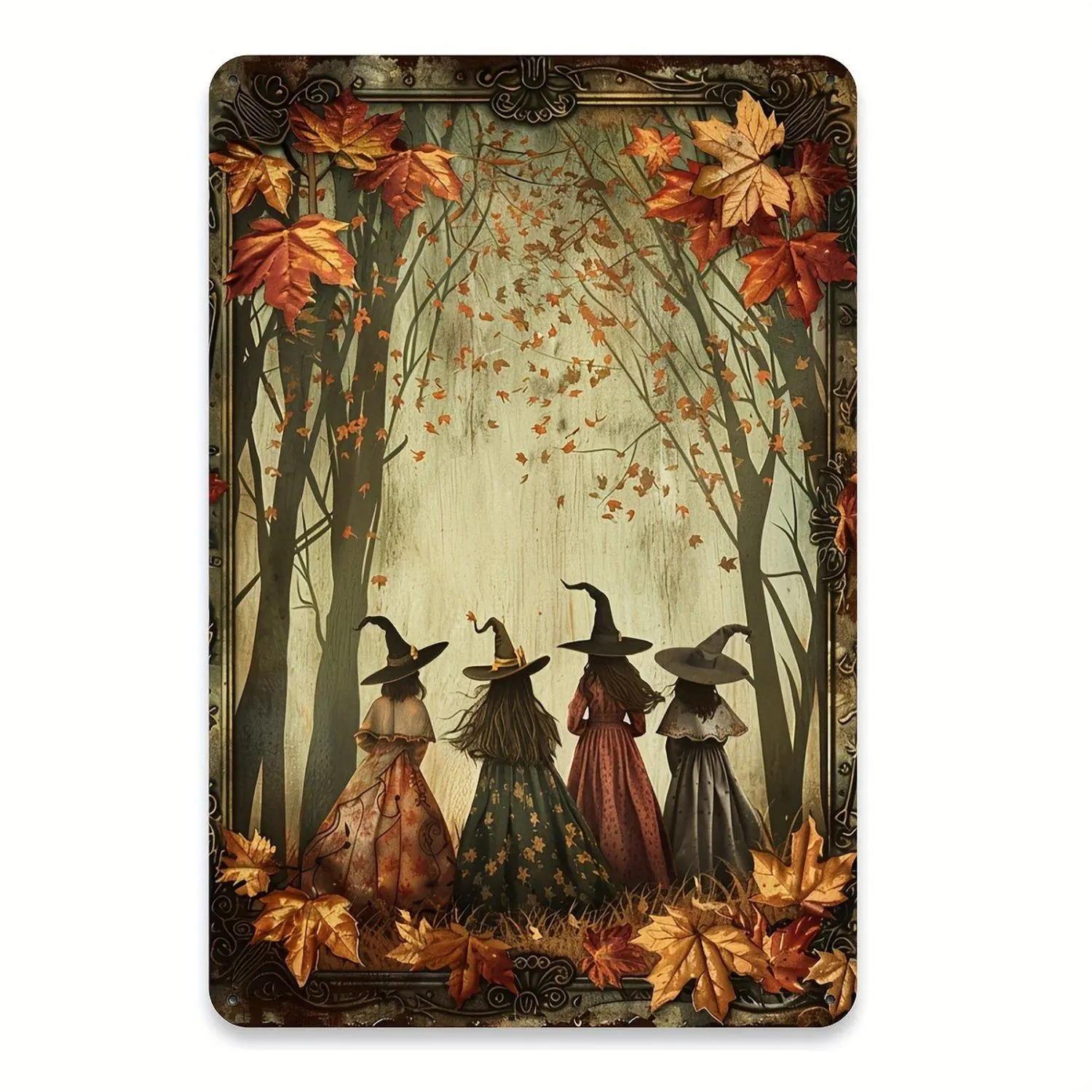 1pc Vintage Witch in Forest Metal Tin Sign - Fantasy Art Style Iron Wall Decor for Home, Gym, Cafe, Garage, Indoor & Outdoor, 8x12 Inch, for Halloween