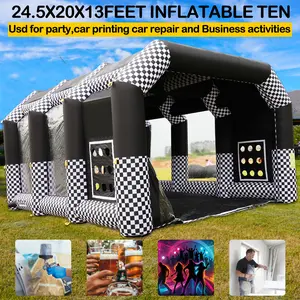 Inflatable Car Painting Booth, 26.5x20x13FT Black and White Lattice, Inflatable Paint booth tent Wthout Tool Room,Inflatable Spray Tent High Powerful with 1200W Blower and 750W Blower Party