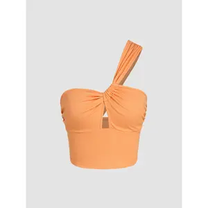 Cider [3 colors, size 2-10] Asymmetrical Halter Cut Out Crop Top