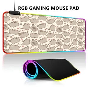 Cartoon P-Pusheen Cat Mouse Pad RGB LED Light Gaming Mousepad Waterproof Large Gamer Mouse Carpet Big Mause Keyboard Pad PC Desk Play Mat with Backlit