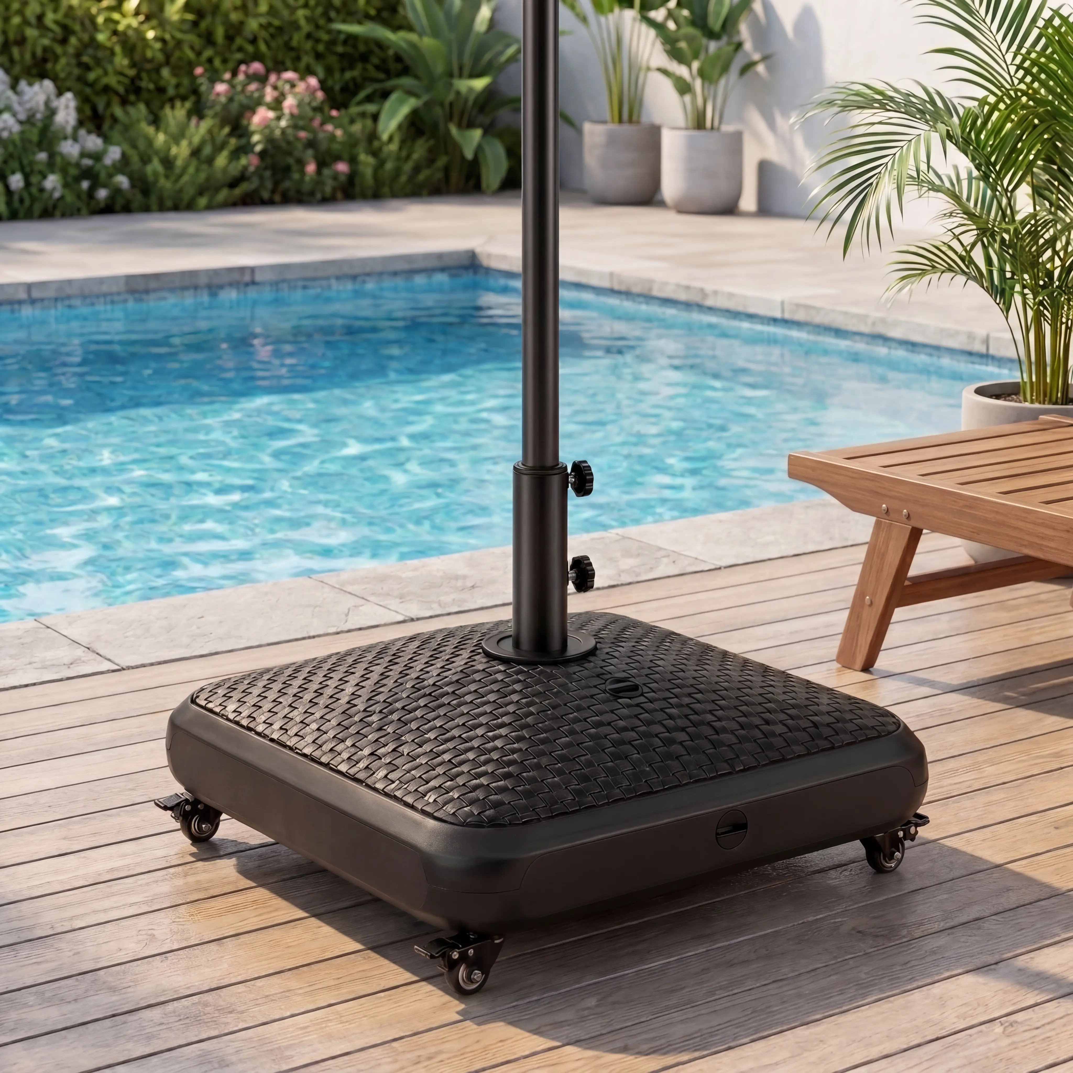 【4 Universal Castors】Yaheetech 123lb Capacity Fillable Rolling Patio Umbrella Base Stand Water/ Sand-Filled Outdoor Base Stand for Umbrella Black