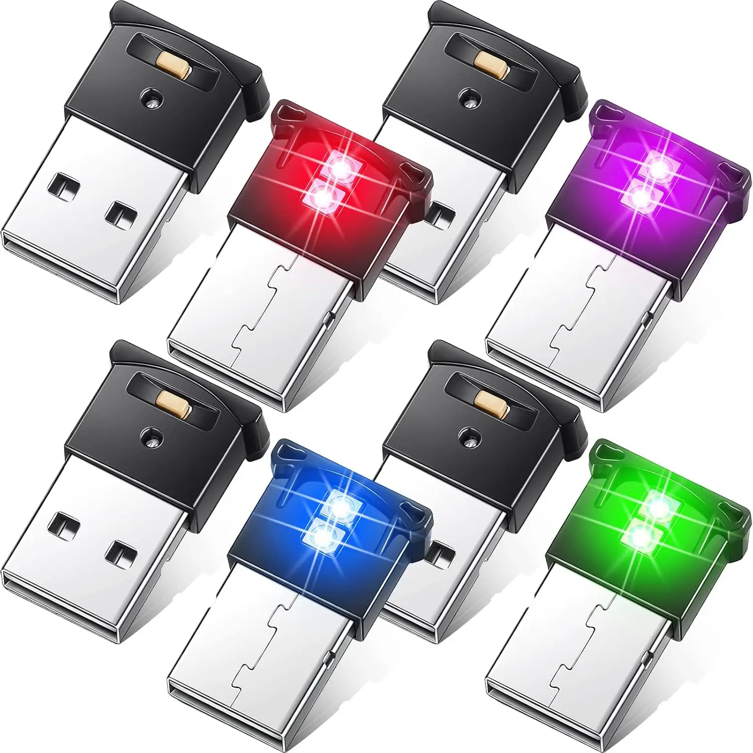 2 Mini USB LED Lights, Car LED Interior Lighting 5V Smart USB Ambient Light, Laptop Keyboard Office Decorative Night Light, Adjustable Brightness, 8 Colors