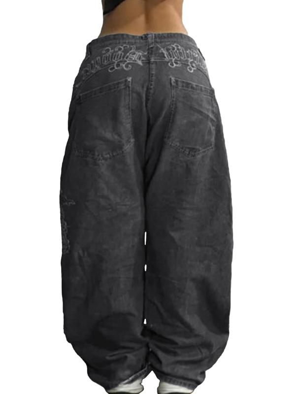 EMMIOL Women Hip Hop Baggy Jeans Wide Leg Mid-Low Waist Jeans Loose Boyfriends Pants 90s Vintage Denim Street Womenswear