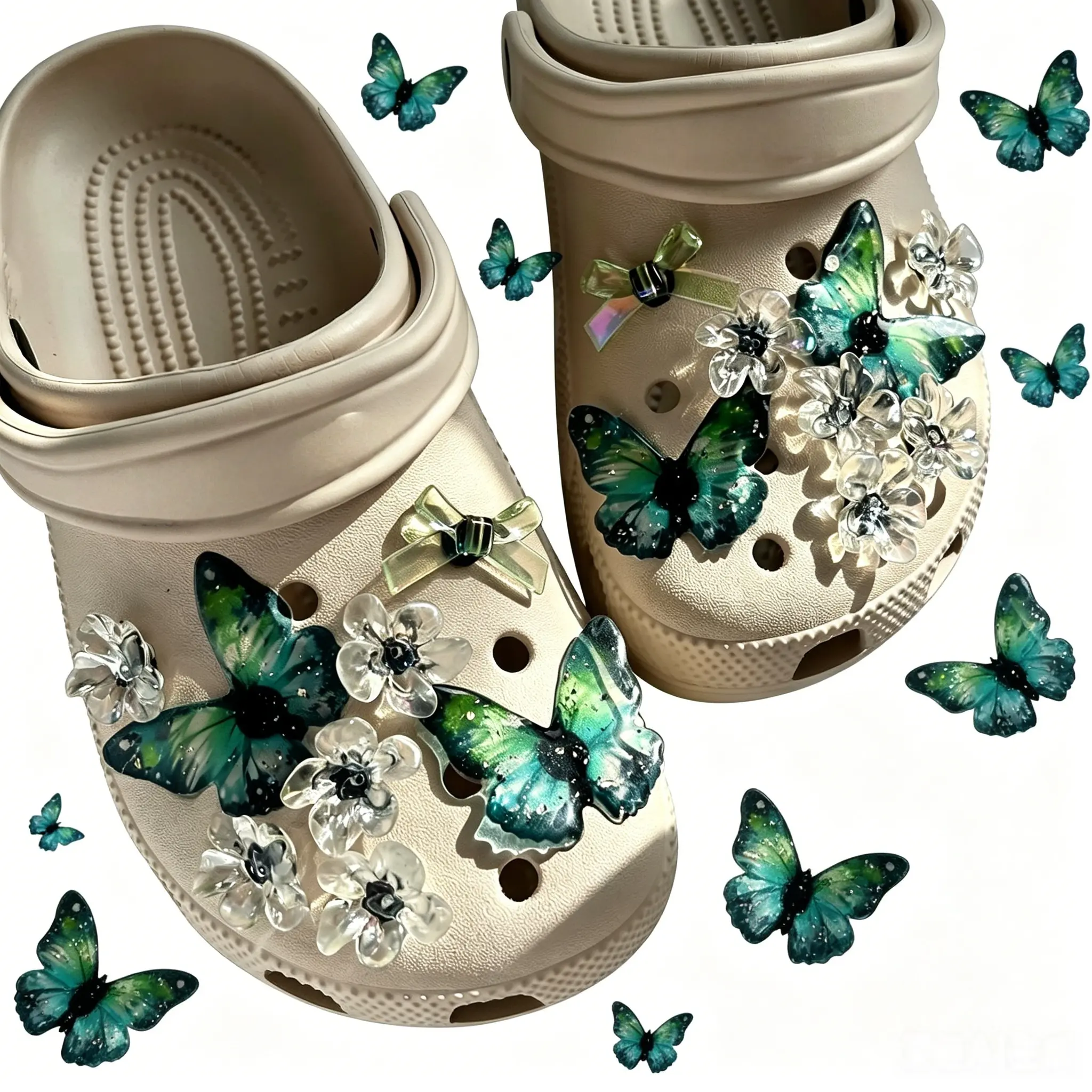 16Pcs Butterfly Flower Shoes Charms For Crocs Transparent Crystal Clear Floral  Butterfly Shoe Decorations Cute DIY Accessories for Crocs Clogs Bubble Slides & Hole Bags Fairycore Cottagecore Fashion Charms