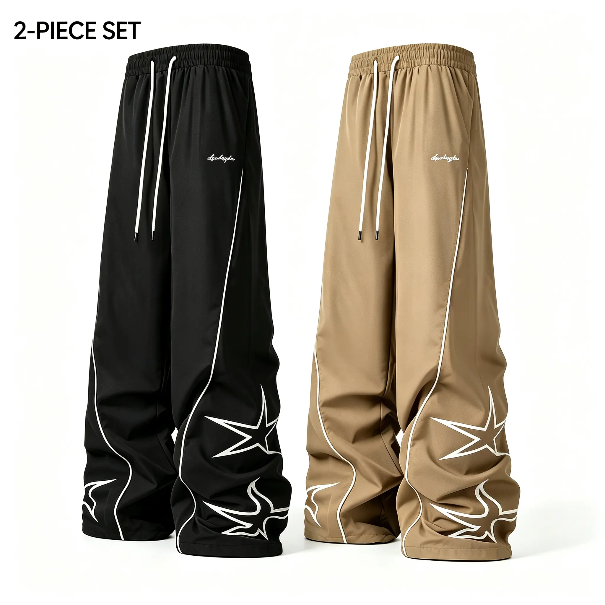 Men’s wide leg athletic sweatpants, 2 pack, elastic waistband with drawstring, side stripes, loose fit with pockets—ideal for everyday wear and commuting.