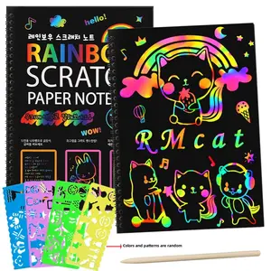 Rainbow Scratch Art Drawing Book, 1 Set DIY Art Scratch Art Notebook, Colorful Scraping Painting Graffiti Book, School Stationery Kit