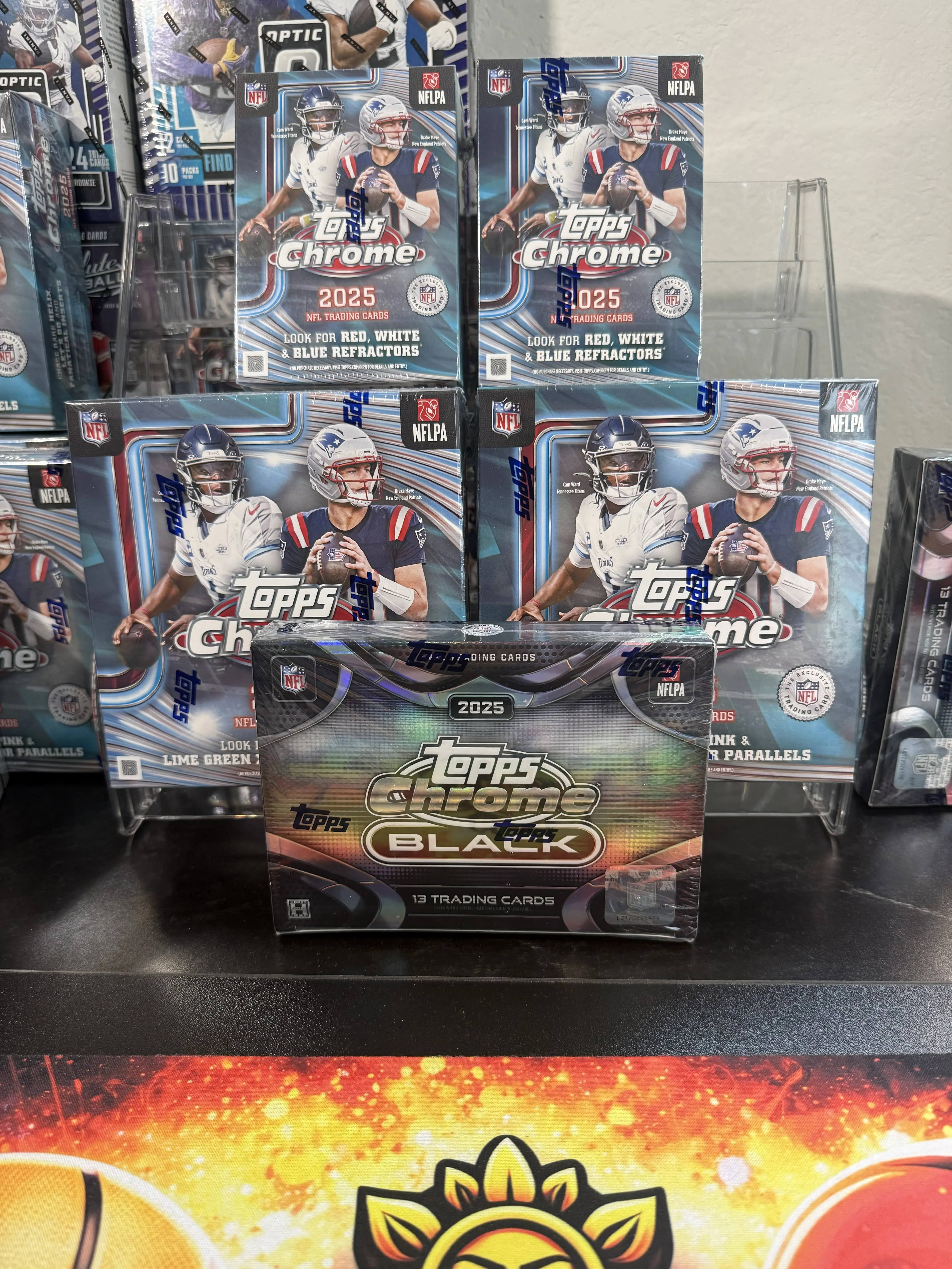 2025 Topps Chrome Football Mega Boxes x2, 2025 Topps Chrome Football Blaster boxes x2, Topps Chrome Black Hobby Box x1- PYT Break #11 (x5 Boxes), Sports Trading Card Collectibles for Mixed Breaks