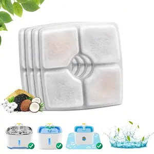 4-Pack Cat Fountain Filters Triple Filtration Replacement for 80oz 2.5L Square Automatic Pet Water Dispensers with Cotton Activated Carbon & Ion Exchange Resin