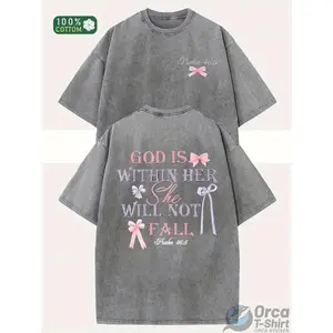 A 230-Gram Heavyweight Christian Faith T-Shirt Suitable for Men, Featuring an Inspirational Bible Verse (Psalm 23:1) Print on The Back. Made with Soft Wax-Dyeing Techniques, It Comes in Beige with Light Pink Letters