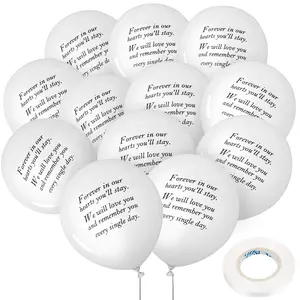 50pc Memorial Balloons for FuneralWhite Latex Balloons with Ribbon for Balloon Release Ceremony