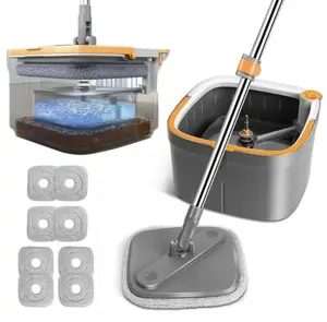 Vitality Home Spinning Mop Bucket with Automatic Separation System for Dirty and Fresh Water, Self Wringing 360° Rotating Mop-Head With Turbo Flushing Bucket,Suitable for Hardwood, Tile and Marble Floors, After-Party Cleaning, Mother Family, Household