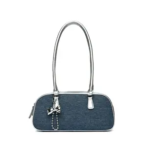 MYHOZEE Bowler Bag Rectangle Shoulder Bag Cute Purse PU Leather Swing Zip Bags Handbags With Bow for Women and Teen Girls