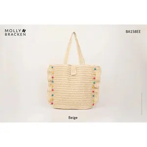 Raffia Tote Bag Studded With Pearls