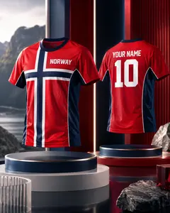 Men’s Norway Style Red Soccer Jersey – Custom Name & Number Football Fan Shirt, Short Sleeve Athletic Sports Tee for Game Day, Training & Casual Wear