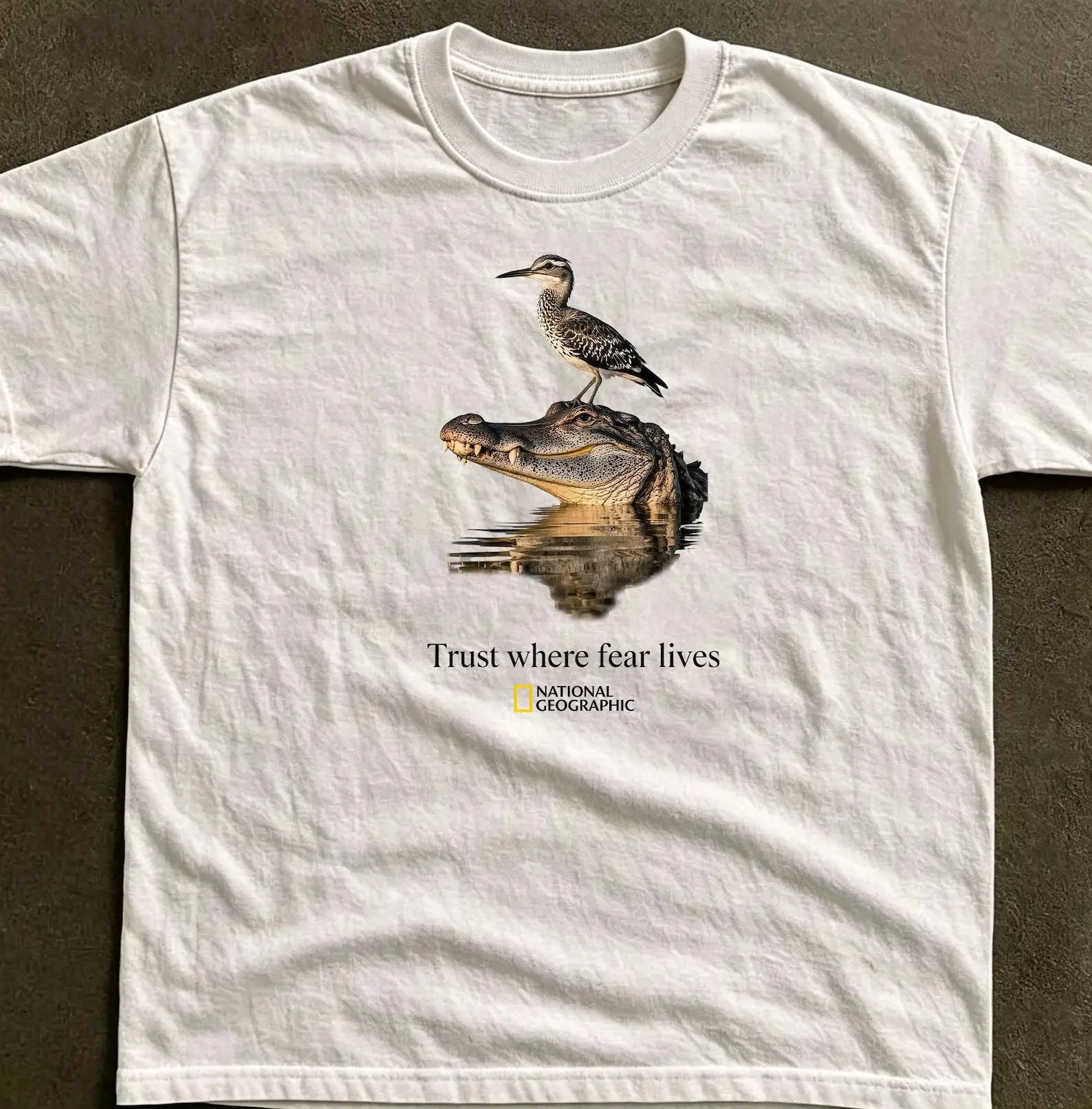 National Geographic Trust where fear lives Crocodile Unisex T-Shirt, Oversized Comfort Cotton Tee, Usual Menswear, Womenswear