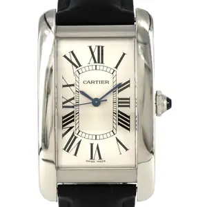 Pre-owned Cartier Stainless Small Leather Goods Tank Americaine Steel Automatic