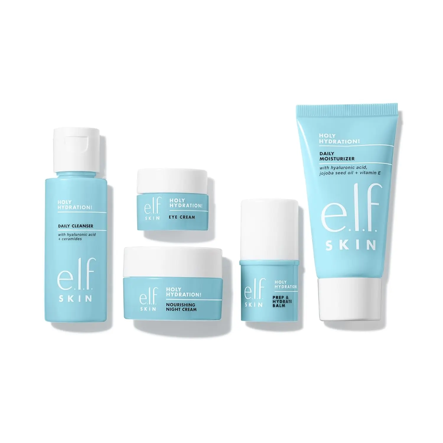 e.l.f. SKIN Holy Hydration! Jet Set Travel Kit, 5-Piece Hydrating Skincare Set with Hyaluronic Acid & Peptides, For All Skin Types, Vegan & Cruelty-Free, Moisturizing, Nourishing, Travel-Friendly, Cucumber Extract