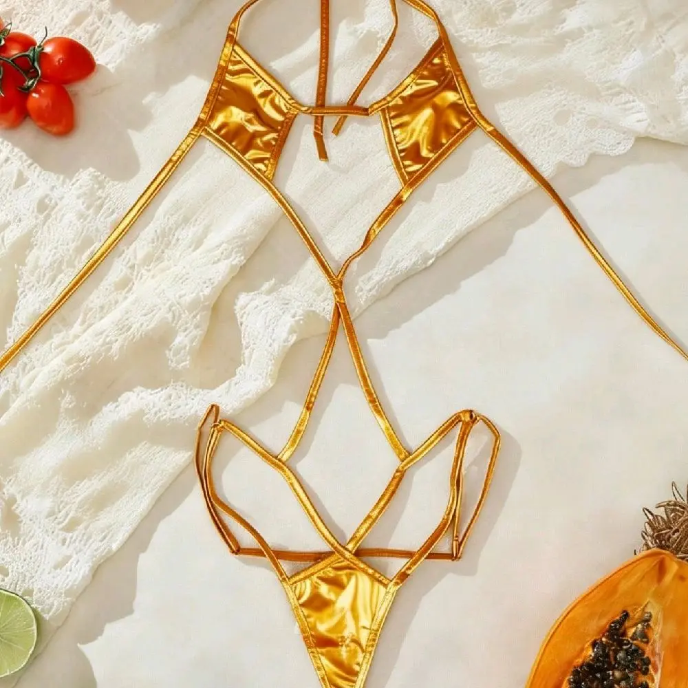 Spring/Summer Sexy Gold Criss-Cross Cut-Out One-Piece Swimsuit for Women pool party outfit