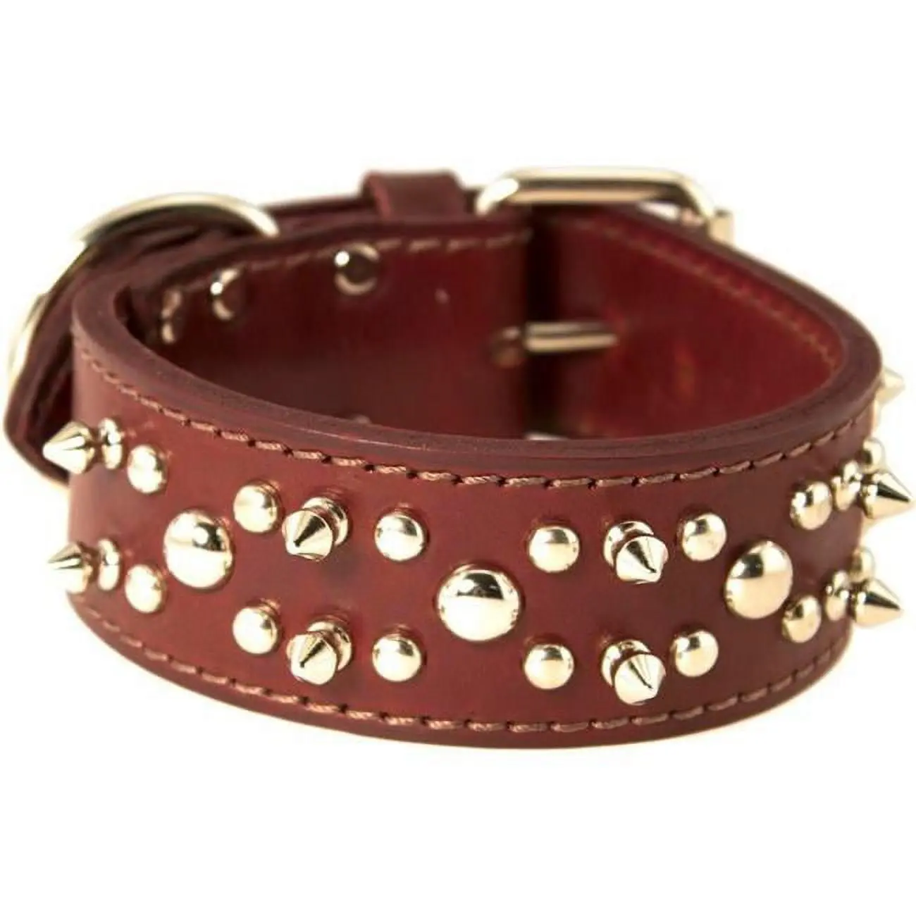 Leather Brothers 6022-BU22 1.75 x 22 in. Latigo Spike & Stud Dog Collar, Burgundy