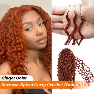 Ginger Burmese Curly Crochet Human Hair Pre Looped Deep Wave Human Hair Crochet Miracle Knots Feathered Human Crochet Hair Extensions