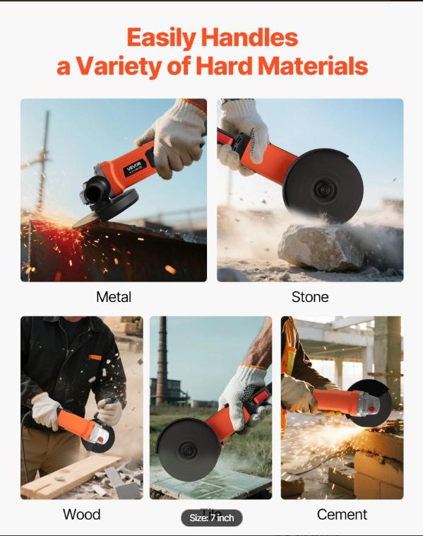 Angle Grinder, 7" Electric Grinder Power Tool, 13Amps 8500RPM High-Speed Corded Angle Grinders with 270° Adjustable Dust Guard for Metal Grinding, Cutting, Rust Removal (Disc Not Included)