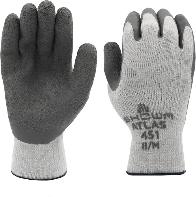 Showa Safety Rubber Gloves - 12-Pair Standard Coated Palm Multipurpose Work Gloves with 10-Gauge Insulated Seamless Knitted Liner, Comfortable Fit, Durable, Excellent Insulation for Outdoor/Indoor General Purpose Safety Equipment