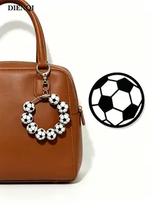Football Beaded Bag Charm, Soccer Ball Keychain with Wire Ring & Decal Sticker, Fun Sports-Themed Accessory for Backpacks, Keys & Luggage
