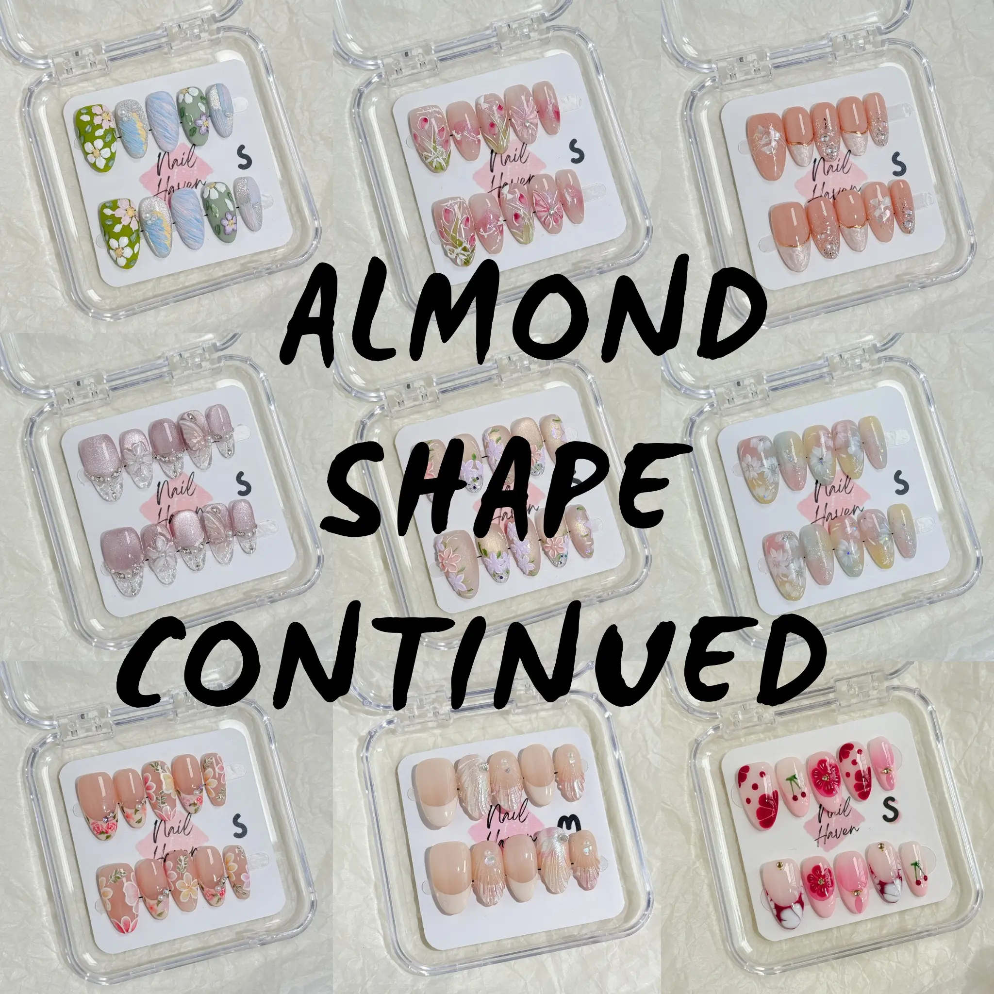 NailHaven Almond Shape Continued Collection 10 pcs Handmade Press On Nails Cute Acrylic Fake Nails High Quality Reusable Nail Art Charm