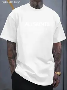 Men's Allsaints T-Shirt, Letter Print, Casual Loose Fit, Comfortable Fashion, Essential Wardrobe Item, Short Sleeve, Geometric Pattern, Casual Letters Print