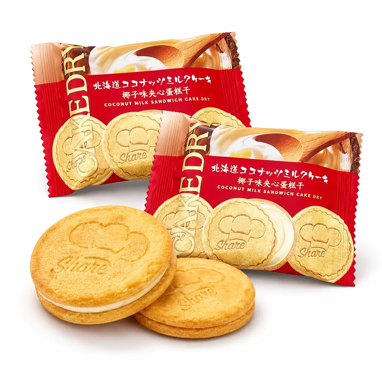 Coconut Cream Filled Cake Rusks, Crispy Bite-Size Cake Bites with Sweet Coconut Filling, Asian Bakery Snack for Tea Time, Coffee Break & Everyday Snacking