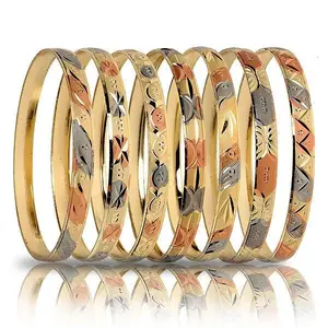 3 Tone 14k-Gold Bangles for Kids and Elders Size from 4 to 8 - Set of 3 Unisex Metal Coating with Anti-Tarnish Gold Colour Plating