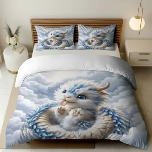 3PCS Duvet Cover Set, 1 Duvet+2 Pillowcases(Without filler), Cute Dragon Cloud Fantasy Art Cozy theme, Christmas bedding set, Fluffy Soft Warm Decorative Suitable for decoration Bedroom Living Room Guest Room Cottage