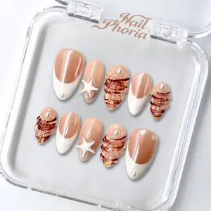 NailPhoria PEARL COVE - Handmade Press-On Nails | Reusable, Salon-Quality, Long-Lasting, Glossy Design