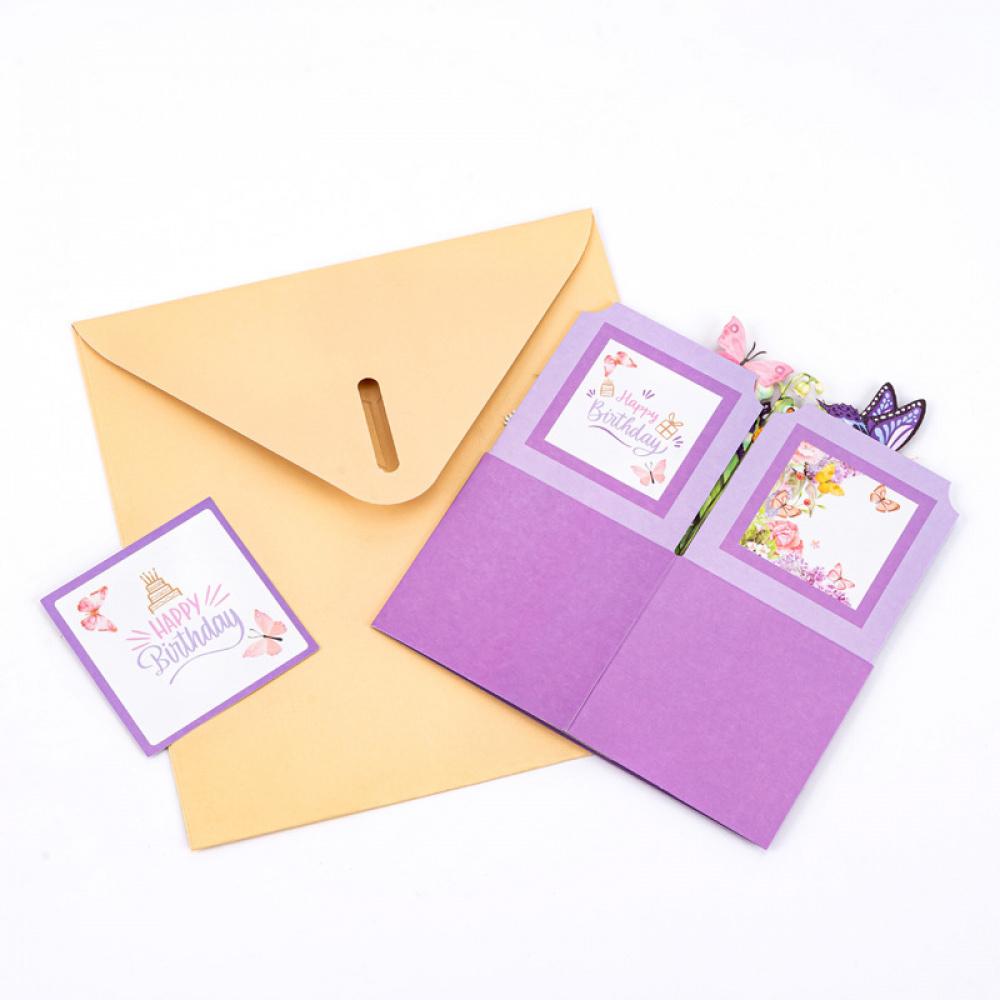 3D Popup Box Greeting Card Handcrafted Butterfly Floral Design Pop-up Card for Birthday Mother's Day Anniversary with Blank Inner Panel