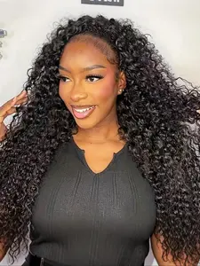 Synthetic Half Wig Long Water Wave 3 In 1 Black Half Wigs for Black Women Seamless Flip Over Glueless Beginner Friendly Deep Wavy Curly Wigs for Daily Use Synthetic Wavy Hair Glueless Wear Wig