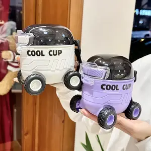 New Cute Cartoon Kids Water Cup, Lightweight Portable Bouncing Plastic Straw, Fun Moon Car Shape, New Year Gift, Party Gift, 1pc, 18.6oz
