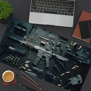 Cool Gun Mouse Pad Black Desk Mat Extra Large Gaming Mousepad 35.4x15.7 Inches Office Keyboard Pad Non-Slip Stitched Edge Rubber Base Desk Accessories for Office Home Christmas Gifts For Girl Women Men