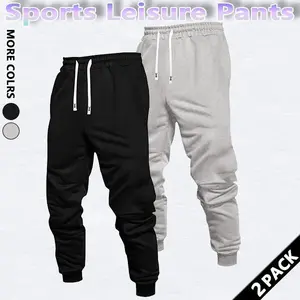 2 PACK Men's Regular Fit Solid Drawstring Waist Sweatpants, Casual Pocket Design Pants for Fall & Winter, Men's Trousers for Daily Wear, Athleisure Pants