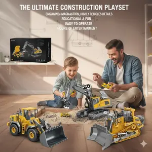 2pcs / 3pcs/ 4pcs Remote Control Engineering Vehicle Set, 2.4G High-Tech 11-Channel RC Excavator, Dump Truck & Bulldozer Part Metal & Plastic Construction Toy Car Kit